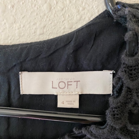 Loft Black Cotton Linen Blend Sleeveless Lace Bodice Flared Skirt Dress Size 4 - Picture 5 of 9